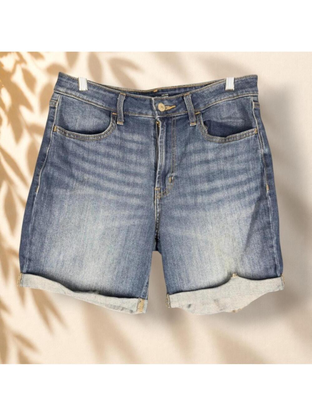Old Navy Shorts Women 10 Blue Denim Medium Wash High Rise Cuffed Chino Pockets